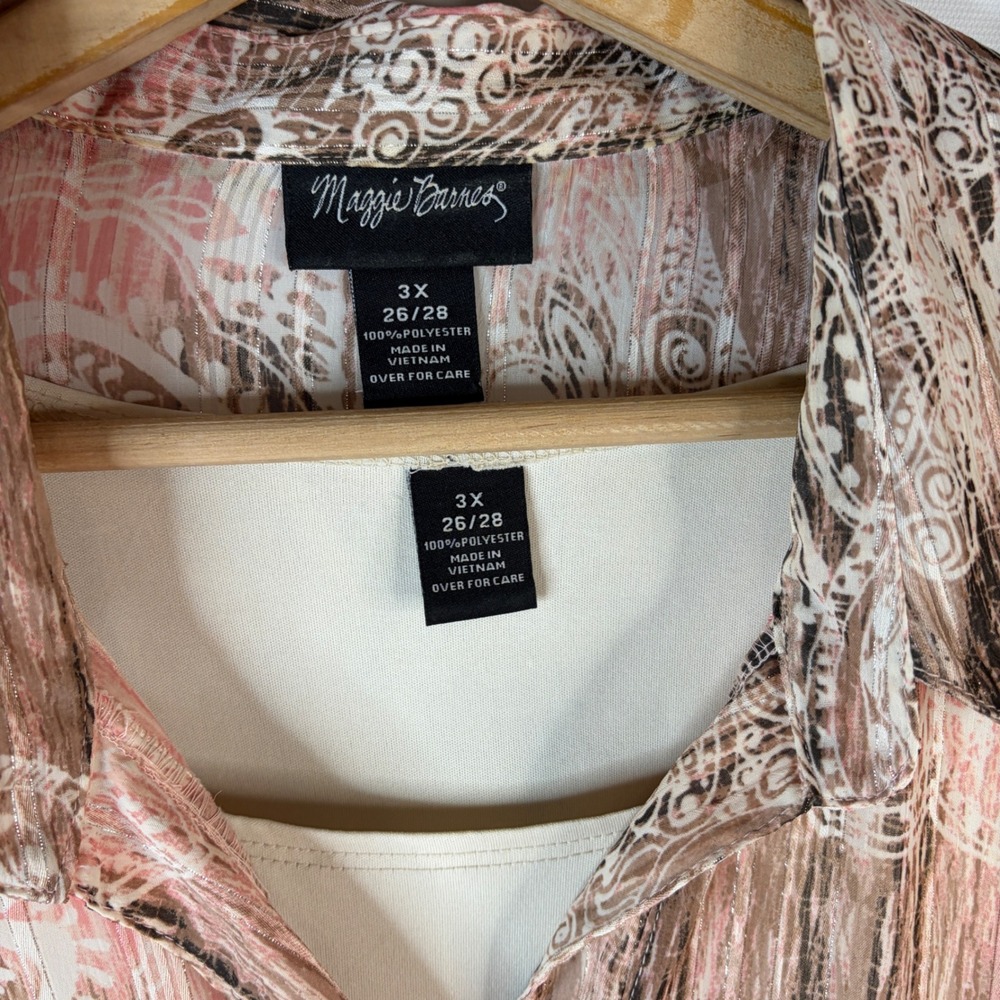 Maggie Barnes Blouse Set Women 3X Pink Paisley Metallic Button Down 2pc - Picture 2 of 9